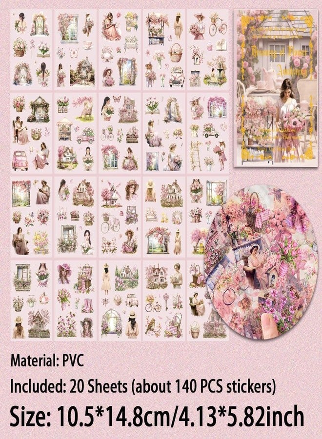SAMVARDHAN Season Vintage Floral Aesthetic Sticker Book Set -20 Sheets,140PCS Sticker for Journaling, Planner Decoration & DIY Crafts | Romantic Garden Theme Stationery (Dreaming of Flower Awakening) - Image 2
