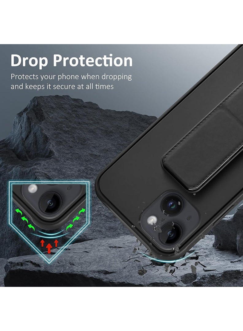 Case Up Compatible with Apple iPhone 15 Plus Case with Magnetic Stand & Holder, Premium Silicone Finger Grip Strap Holder Case Car Mount Kickstand Cover- Black - Image 4