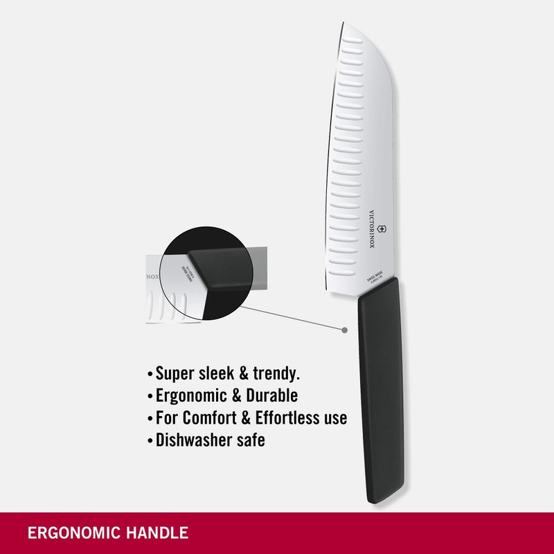 Victorinox Victorinox Swiss Modern Santoku Knife - Sharp Kitchen Knife for Dicing, Slicing & Mincing - Premium Kitchen Accessories - Black Handle, 7"  - Image 4