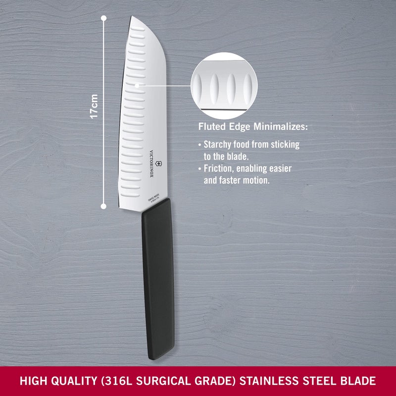 Victorinox Victorinox Swiss Modern Santoku Knife - Sharp Kitchen Knife for Dicing, Slicing & Mincing - Premium Kitchen Accessories - Black Handle, 7"  - Image 2