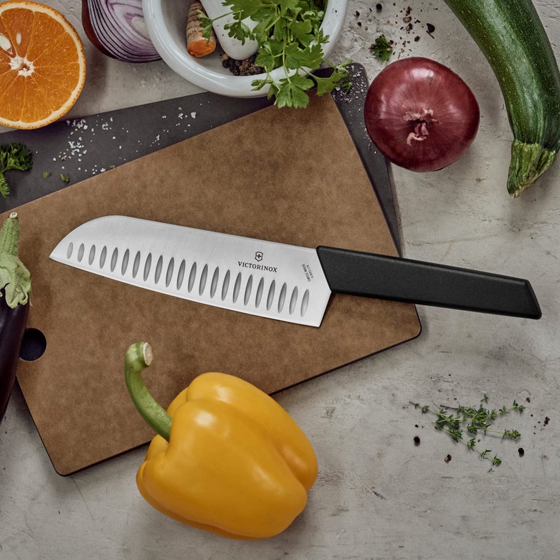 Victorinox Victorinox Swiss Modern Santoku Knife - Sharp Kitchen Knife for Dicing, Slicing & Mincing - Premium Kitchen Accessories - Black Handle, 7"  - Image 5