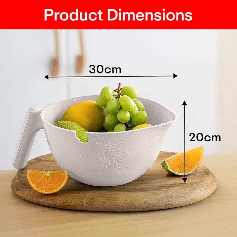 PRIME PICK سلة تصريف دوارة متعددة الاستخدامات 2000 مل | غسالة أرز وفواكه وخضروات بطبقتين مع ميل 90°، تدفق هواء دائري، مقبض متين وقاعدة تصريف (بيضاء) - Image 3