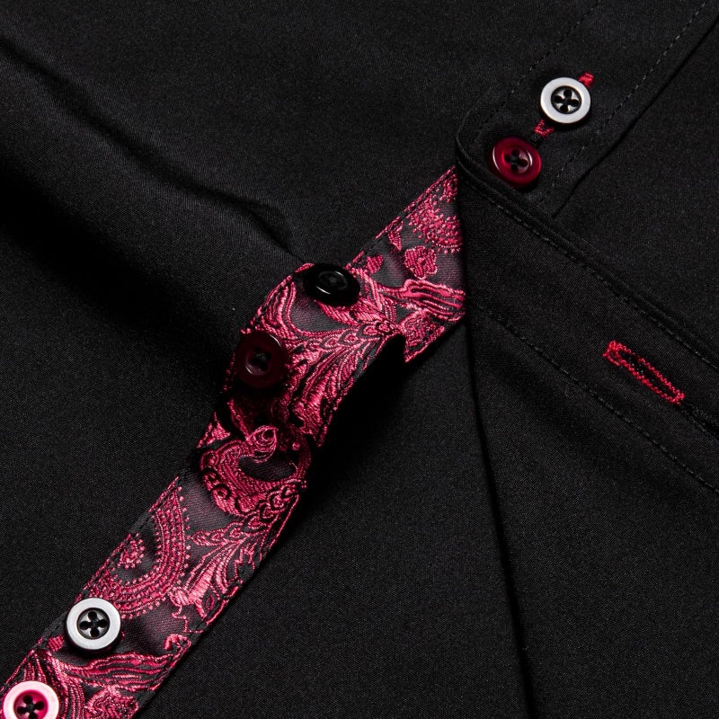 DiBanGu Men's Dress Shirt Long Sleeve Casual Button Down Shirts Regular Fit Inner Contrast Shirt for Business Party, Black and Red, Large - Image 2