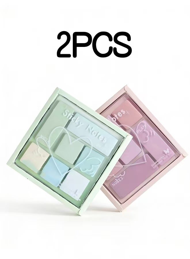 مجموعتان من الملاحظات اللاصقة المصنوعة يدويًا بألوان الباستيل أحجام لطيفة ومفكرات ملونة أوراق ملاحظات لاصقة لتنظيم المكتب والدراسة ومحبي الأدوات المكتبية - Image 1