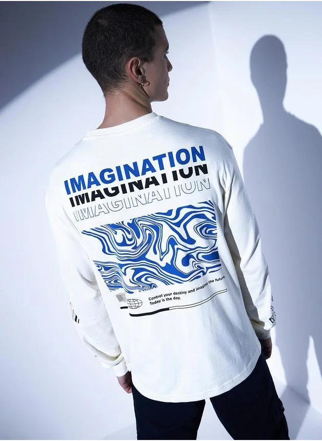 هوبرهولمي White Relaxed Fit Typography Printed Pure Cotton T-shirt for Men