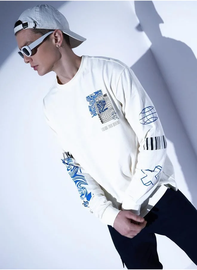 هوبرهولمي White Relaxed Fit Typography Printed Pure Cotton T-shirt for Men
