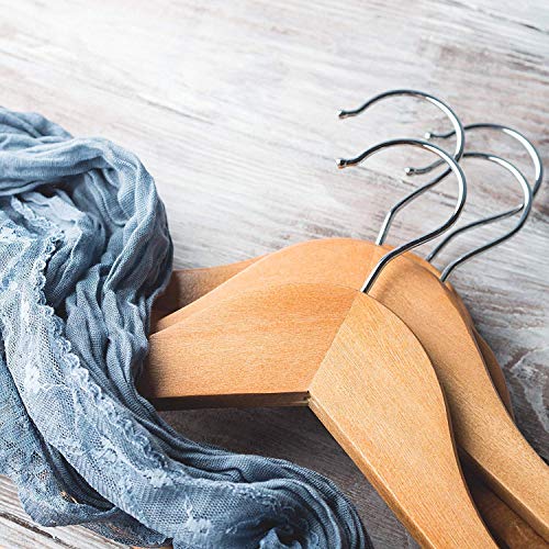 ZEPOLI Wooden Hanger for Clothes Hanging Wardrobe | Water Resistant and Moist Free | Non-Slip Bar and Precisely Cut Notches, 360 Degree Swivel Chrome Hook (12 Pack, Natural) - Image 4
