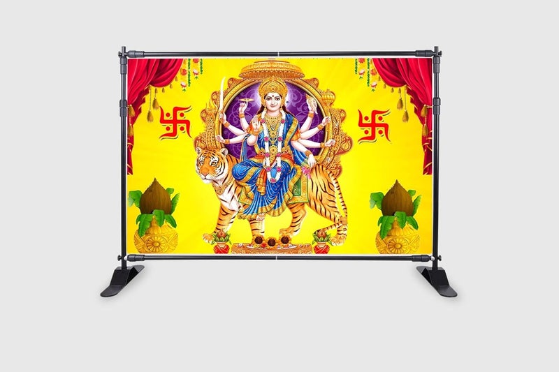 Backdropon قماش خلفية تصميم الإلهة مAA دورغا شيروالي مATA لتزيين البوجا ستارة تقليدية/خلفية للمهرجان بحجم 5 أقدام ارتفاع و8 أقدام عرض (5 * 8) - Image 2
