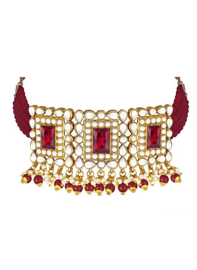 Aheli Jodha Akbar Crystal Pearl Choker Necklace With Earring Maang Tikka Indian Traditional Bollywood Bridal Jewelry Set For Women Girls  - Image 4