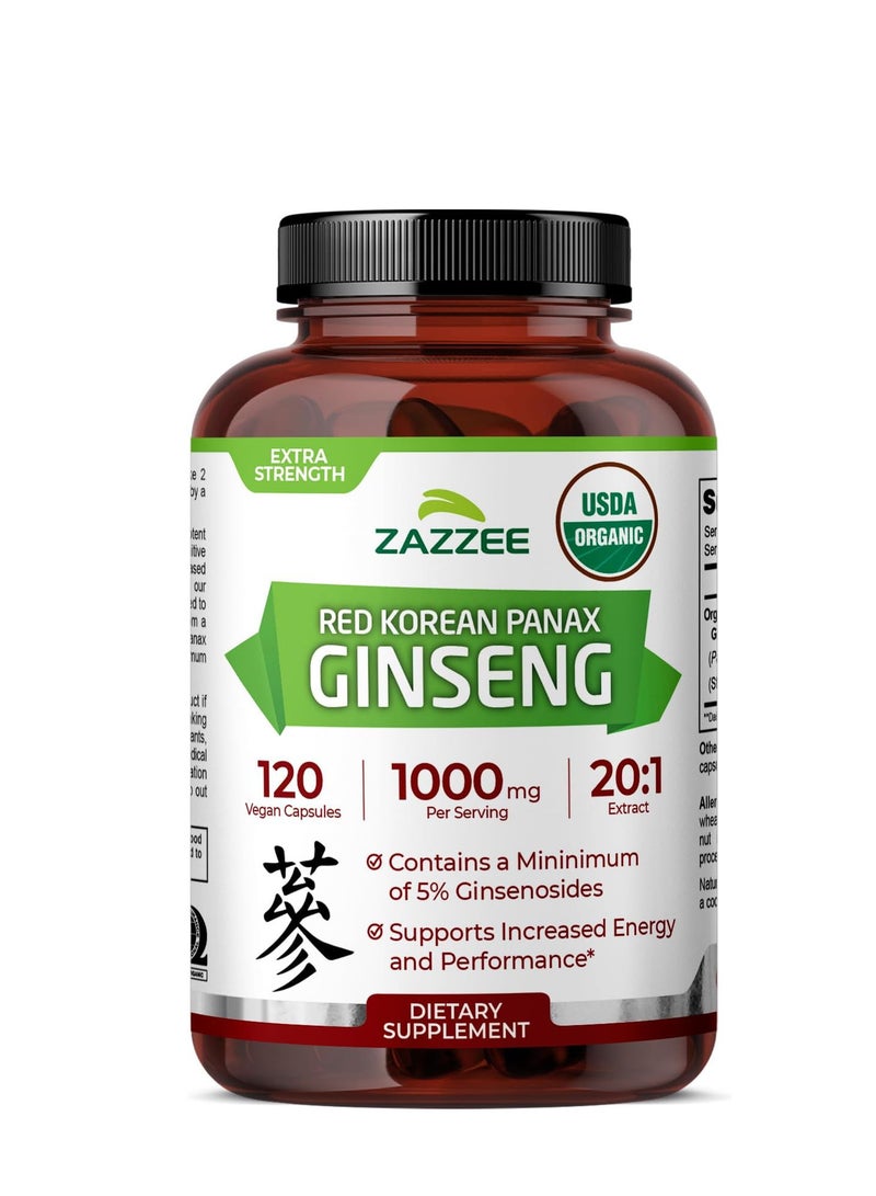 Zazzee Naturals Korean Panax Ginseng, 1000MG 120 Veggie Caps - Image 1