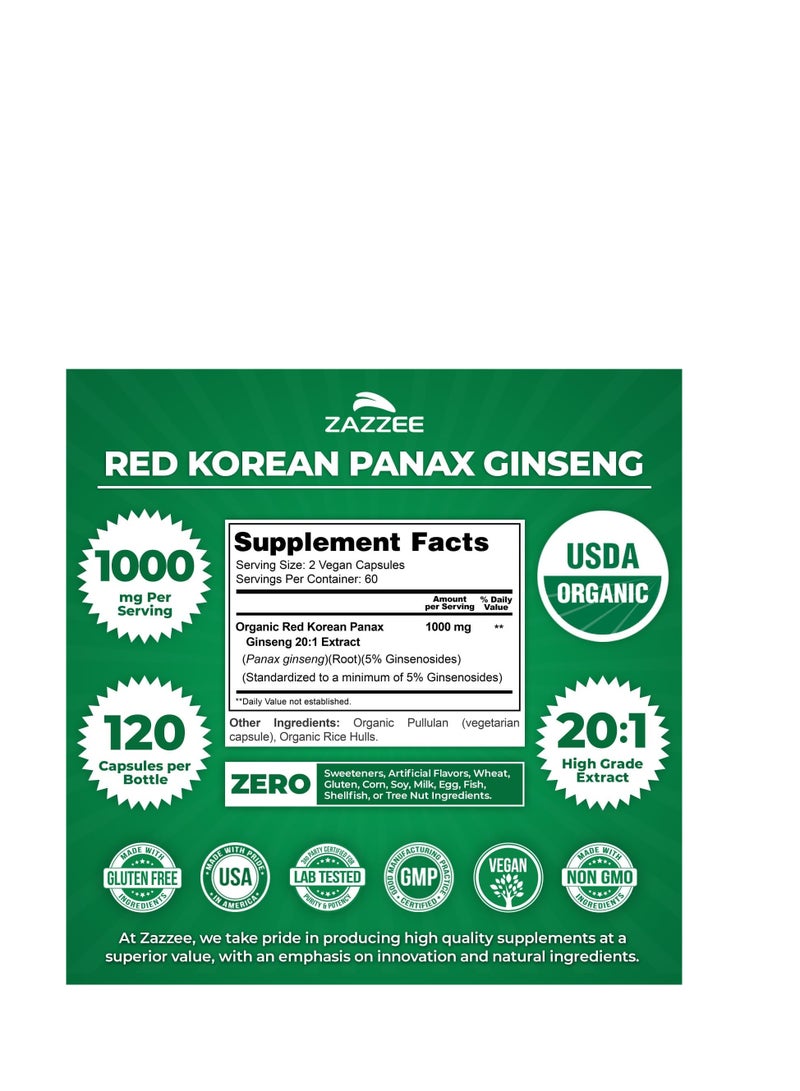 Zazzee Naturals Korean Panax Ginseng, 1000MG 120 Veggie Caps - Image 2