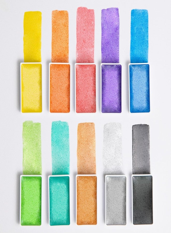 COLOUR BLOCK Metallic Watercolor Paint Set - Shimmering Glitter Paints with Brush Pen, Palette, Watercolor Pad & Wooden Case - Premium Art Supplies for Artists, Beginners & Kids - Image 3