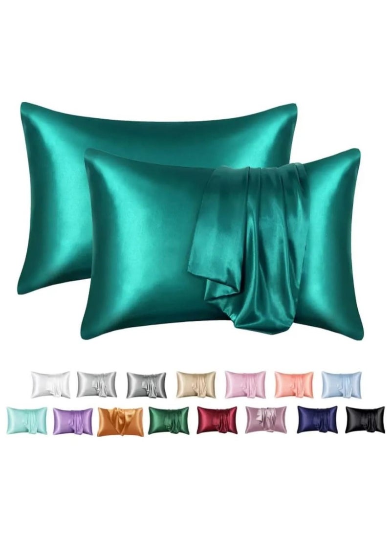 MahMir - MahMir® Silk Satin Pillowcase for Hair and Skin Queen - Malachite Green Silk Pillowcase 2 Pack 76L x 51W CM (30x20 Inches) - Satin Pillow Cases Set of 2 with Envelope Closure (2pcs Malachite Green) - Image 1