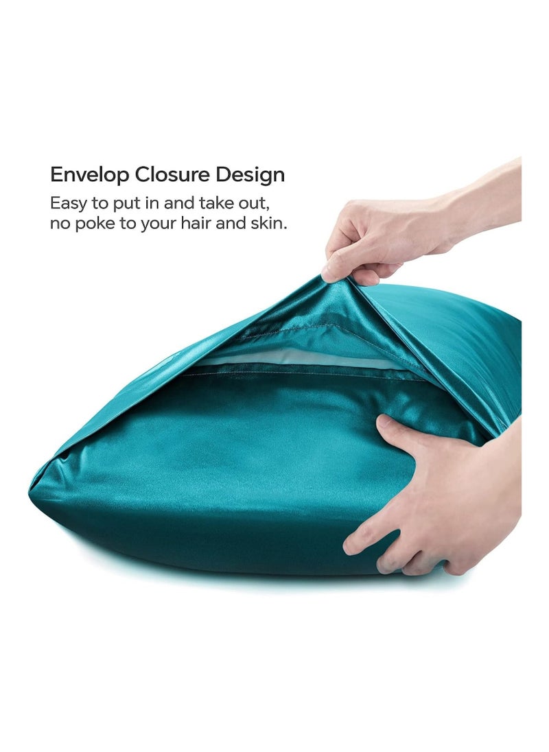 MahMir - MahMir® Silk Satin Pillowcase for Hair and Skin Queen - Malachite Green Silk Pillowcase 2 Pack 76L x 51W CM (30x20 Inches) - Satin Pillow Cases Set of 2 with Envelope Closure (2pcs Malachite Green) - Image 1