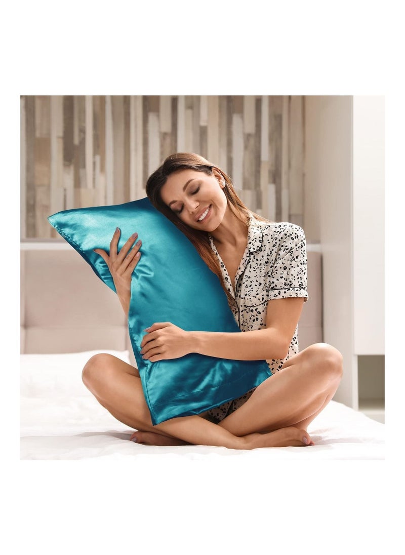MahMir - MahMir® Silk Satin Pillowcase for Hair and Skin Queen - Malachite Green Silk Pillowcase 2 Pack 76L x 51W CM (30x20 Inches) - Satin Pillow Cases Set of 2 with Envelope Closure (2pcs Malachite Green) - Image 1