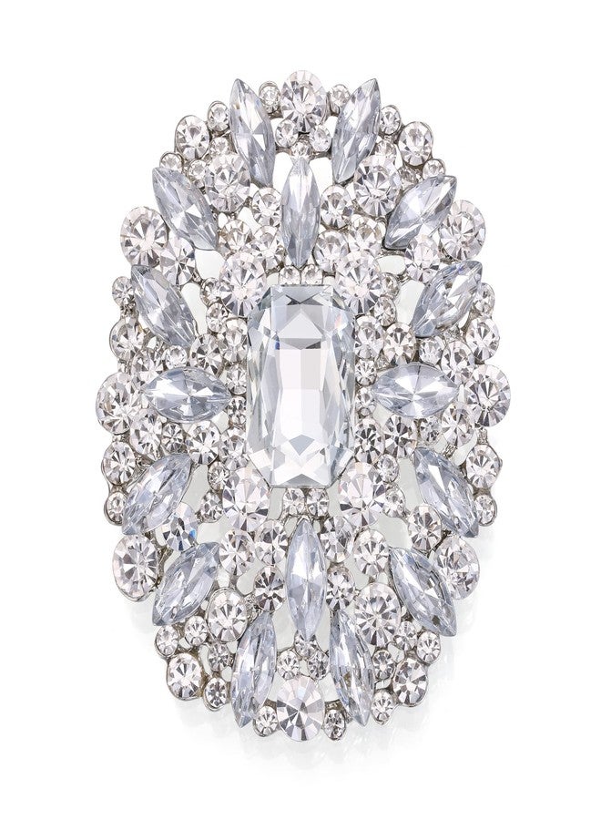 بريلوف بروش نسائي رائع من بريلوف، مرصع بأحجار الراين الكريستالية المربعة ذات القطع الزمردي، بتصميم ماركيز، مثالي لحفلات الزفاف والخطوبة، بلون فضي شفاف - Image 1