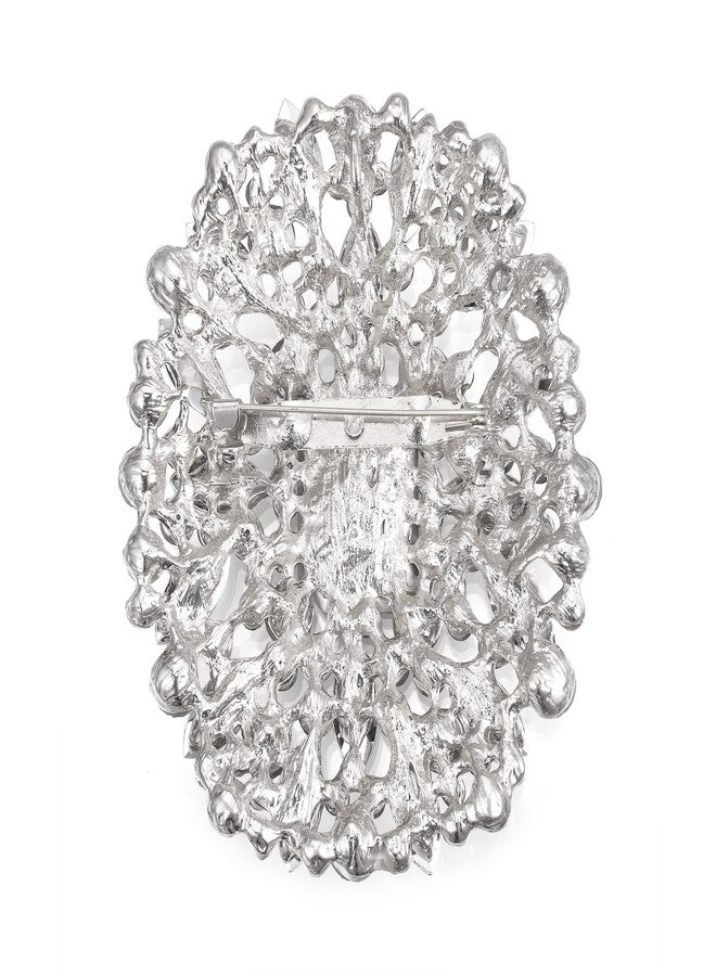 بريلوف بروش نسائي رائع من بريلوف، مرصع بأحجار الراين الكريستالية المربعة ذات القطع الزمردي، بتصميم ماركيز، مثالي لحفلات الزفاف والخطوبة، بلون فضي شفاف - Image 3