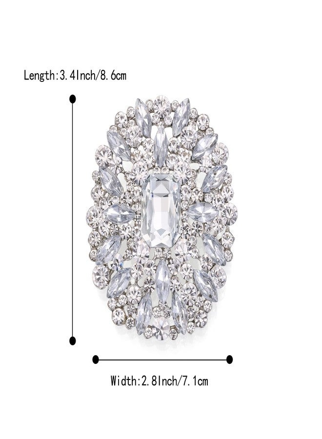 بريلوف بروش نسائي رائع من بريلوف، مرصع بأحجار الراين الكريستالية المربعة ذات القطع الزمردي، بتصميم ماركيز، مثالي لحفلات الزفاف والخطوبة، بلون فضي شفاف - Image 4