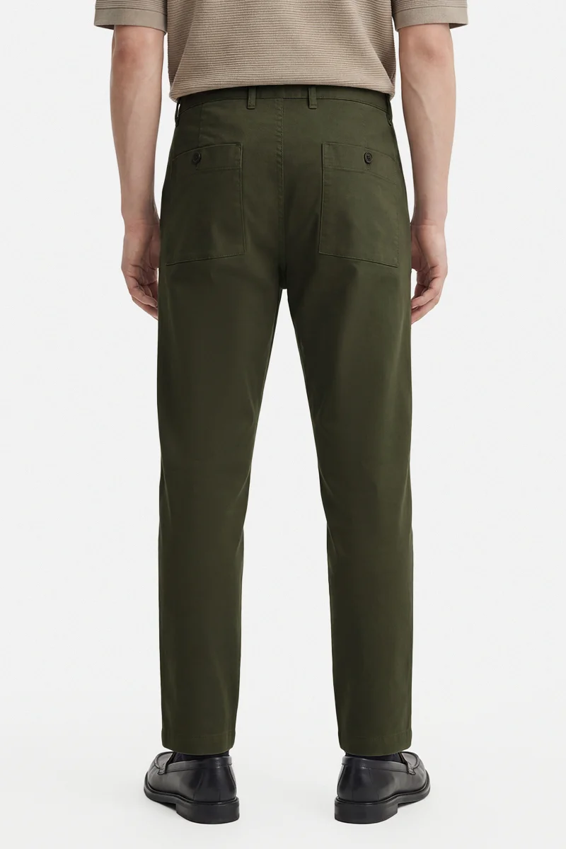 سنيتش Dark Olive Green Solid Regular Fit Casual Trousers