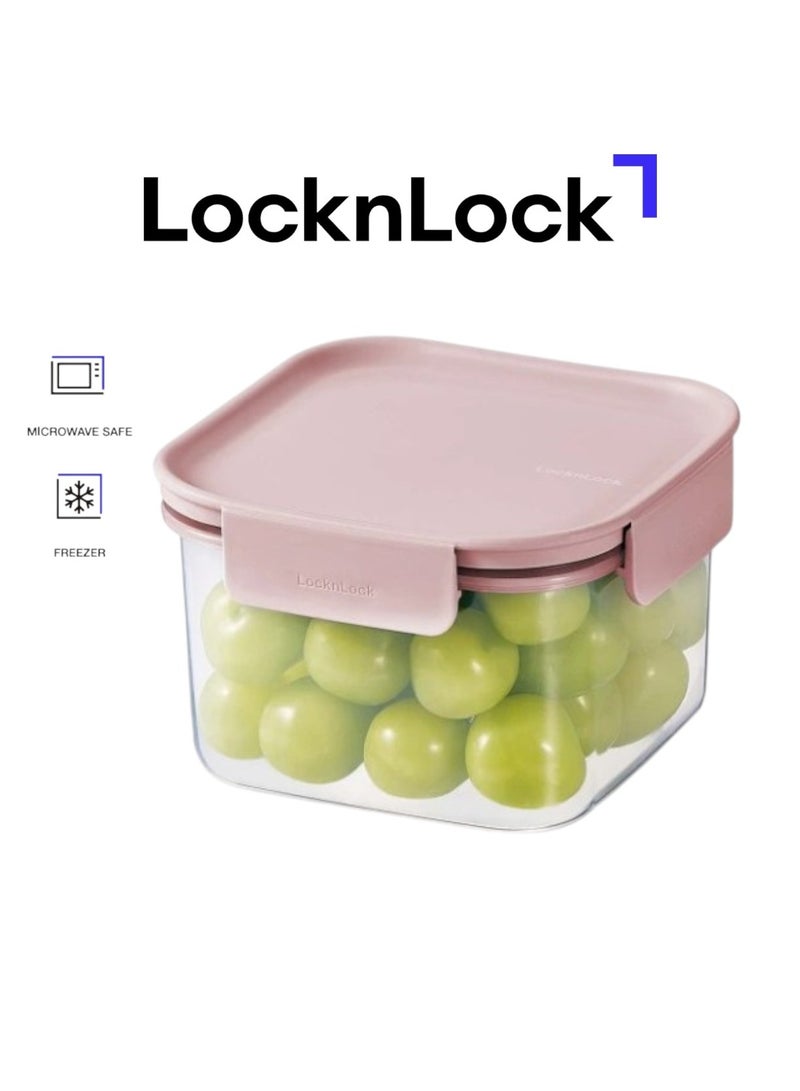 LocknLock لوكن لوك كلاسيك بلس مربع لحفظ الطعام - 860مل وردي، قفل بأربع جوانب، قابل للتكديس ومضاد للتسرب - Image 1