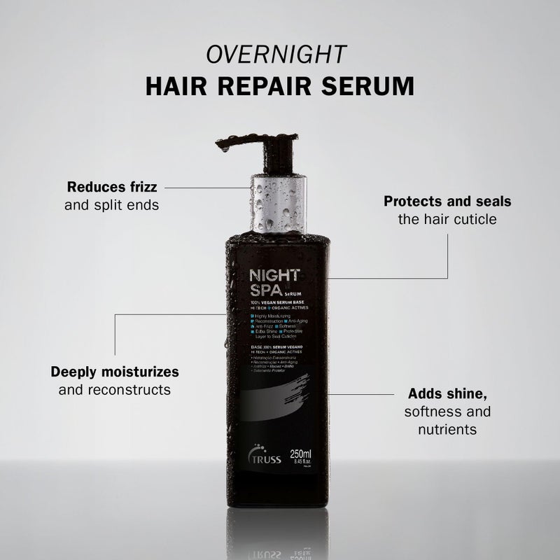TRUSS Night Spa Serum - Anti Aging Damaged Hair Treatment with 100% Vegan Wax Base - Anti Frizz Hair Serum for Extra Shine, Moisture and Elasticity - (250 ml) - Image 2