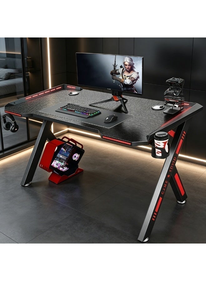 أنفانكي طاولة ألعاب Y الشكل بطول 120 سم مع إضاءة RGB LED، طاولة ألعاب مكتب المنزل مزودة بحامل أكواب، خطاف سماعات ورف يد. - Image 1