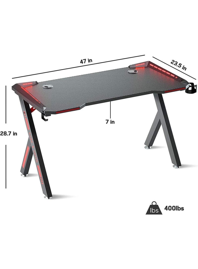 أنفانكي طاولة ألعاب Y الشكل بطول 120 سم مع إضاءة RGB LED، طاولة ألعاب مكتب المنزل مزودة بحامل أكواب، خطاف سماعات ورف يد. - Image 2