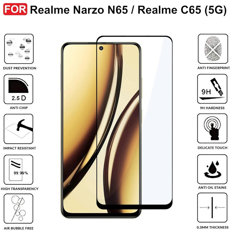 OpenTech ® Military-Grade Tempered Glass Screen Protector Compatible For Realme Narzo N65 5G / Realme C65 5G (6.67 Inch) with Edge To Edge Coverage And Easy Installation Kit - Image 3