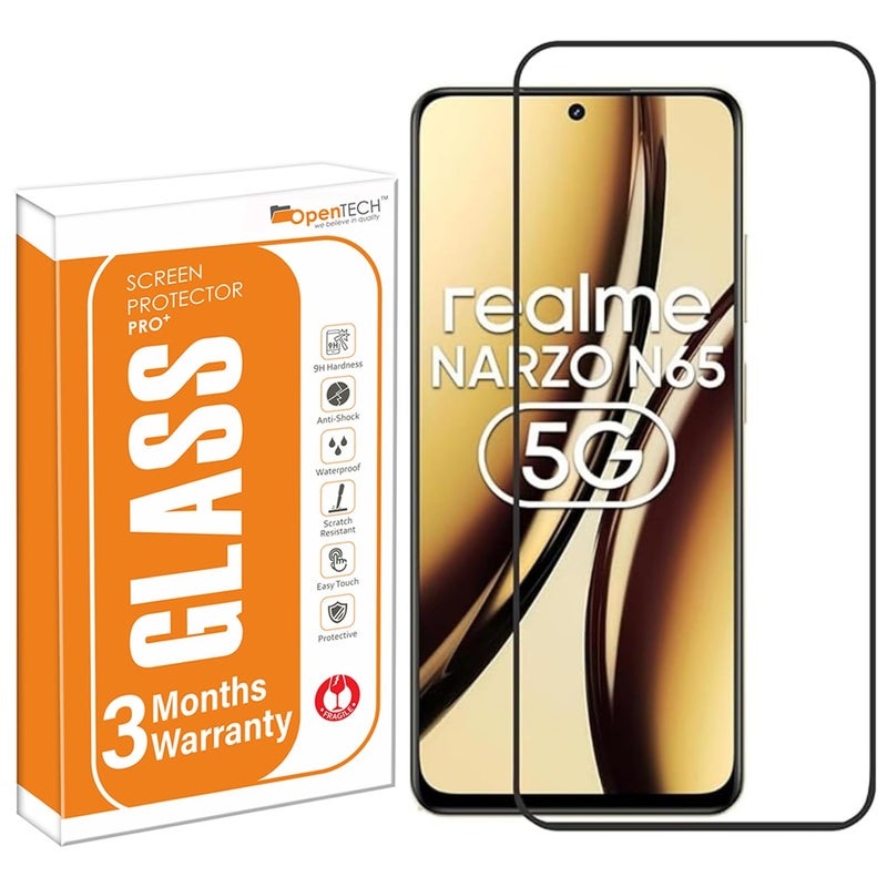OpenTech ® Military-Grade Tempered Glass Screen Protector Compatible For Realme Narzo N65 5G / Realme C65 5G (6.67 Inch) with Edge To Edge Coverage And Easy Installation Kit - Image 1
