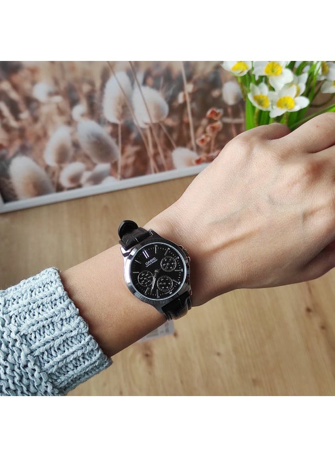 Casio LTP-V300L-1AUDF Women’s Leather Strap Multi-Function Analog Watch – Black Dial - Image 5