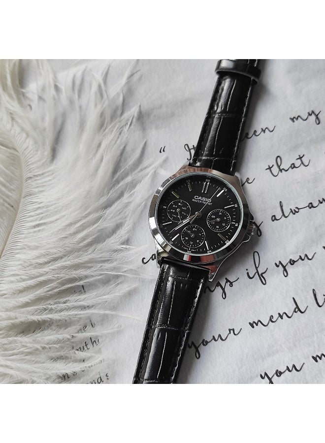 Casio LTP-V300L-1AUDF Women’s Leather Strap Multi-Function Analog Watch – Black Dial - Image 2