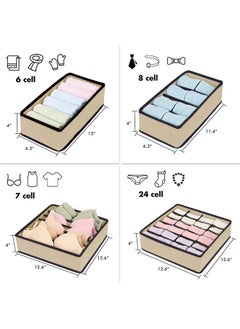 Arabest Drawer Organizer Divider 4 Packs Organizer, Fabric Collapsible Closet Cabinet Organizer Underwear Storage Boxes for Storing Socks, Bra, Handkerchiefs, Ties, Belts, Beige  - Image 3