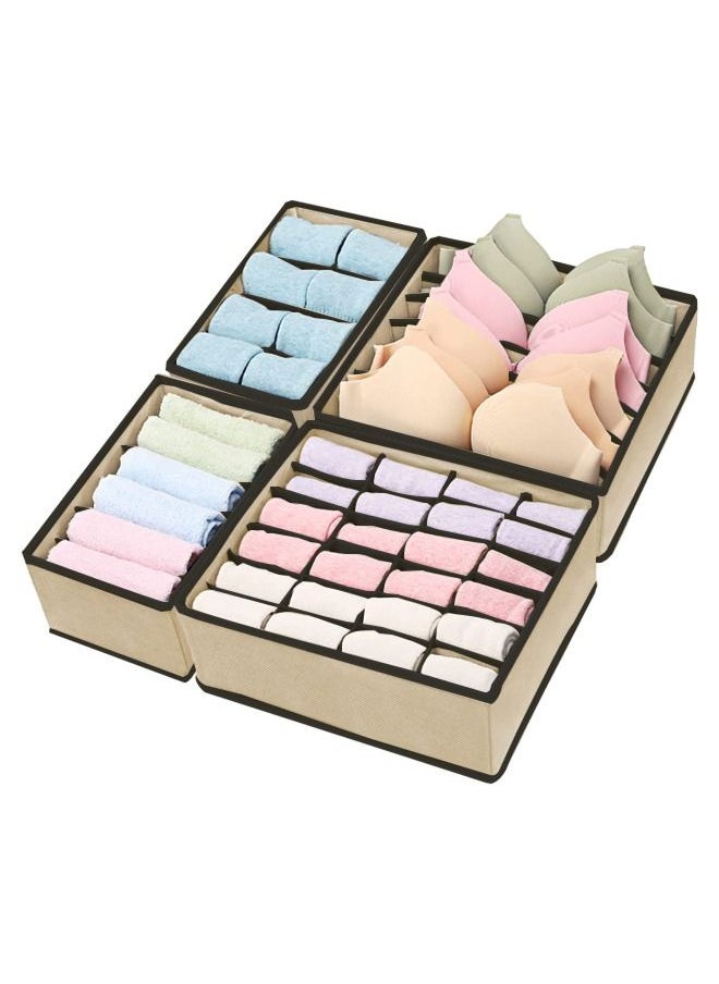 Arabest Drawer Organizer Divider 4 Packs Organizer, Fabric Collapsible Closet Cabinet Organizer Underwear Storage Boxes for Storing Socks, Bra, Handkerchiefs, Ties, Belts, Beige  - Image 1
