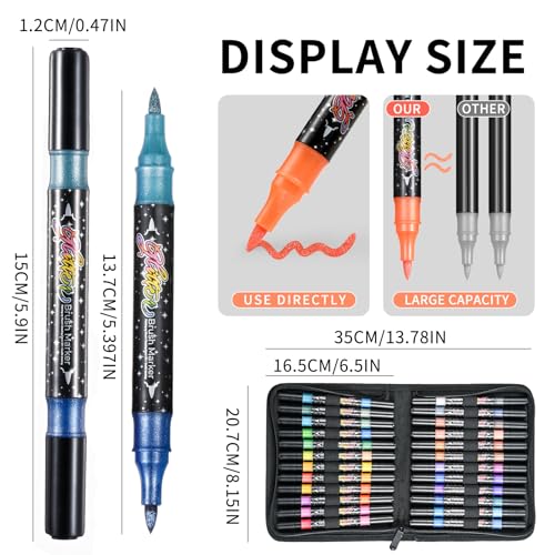 ZZWUAPT 48 Colors Glitter Brush Markers,24 Pack Dual Tip Brush Glitter Marker for Doodle Writing, Glitter Art Crafts Adults DIY Crafts Greeting Birthday Cards Making - Image 2
