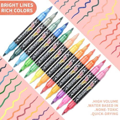 ZZWUAPT 48 Colors Glitter Brush Markers,24 Pack Dual Tip Brush Glitter Marker for Doodle Writing, Glitter Art Crafts Adults DIY Crafts Greeting Birthday Cards Making - Image 4