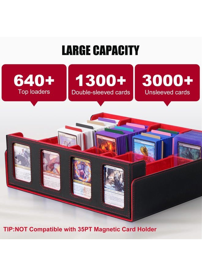 Kabinka Trading Card Storage Box with Commander Display, 4-Row Deck Case with Removable Lid; 2400+ Card Deck Box for MTG TCG Sports Card, 4 Toploaders, 4 Stoppers, 24 Dividers,1 Dice Bag (Black Red) - Image 2