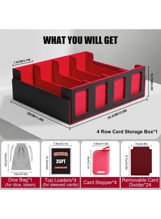 Kabinka Trading Card Storage Box with Commander Display, 4-Row Deck Case with Removable Lid; 2400+ Card Deck Box for MTG TCG Sports Card, 4 Toploaders, 4 Stoppers, 24 Dividers,1 Dice Bag (Black Red) - Image 3