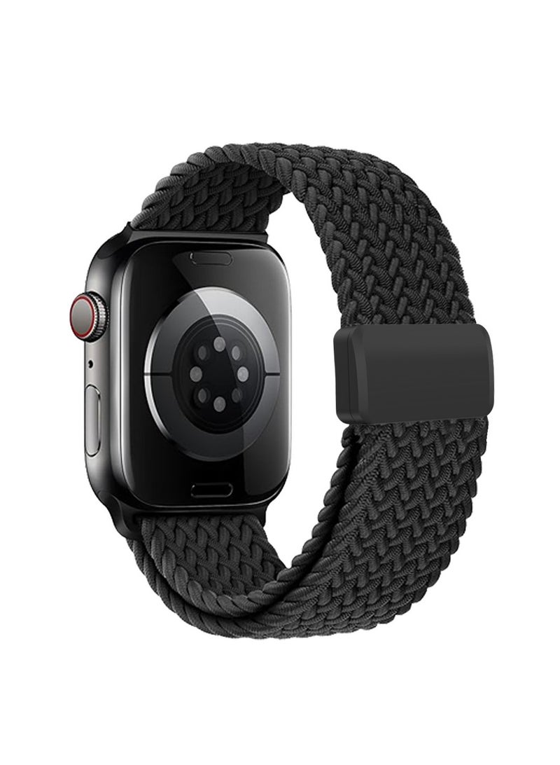 Magnetic Wristband Adjustable Nylon Strap for Apple Watch Series 10 46mm,Black - Image 2
