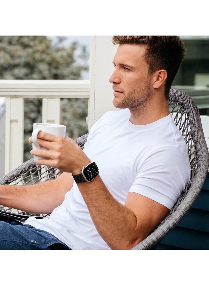 Magnetic Wristband Adjustable Nylon Strap for Apple Watch Series 10 46mm,Black - Image 5