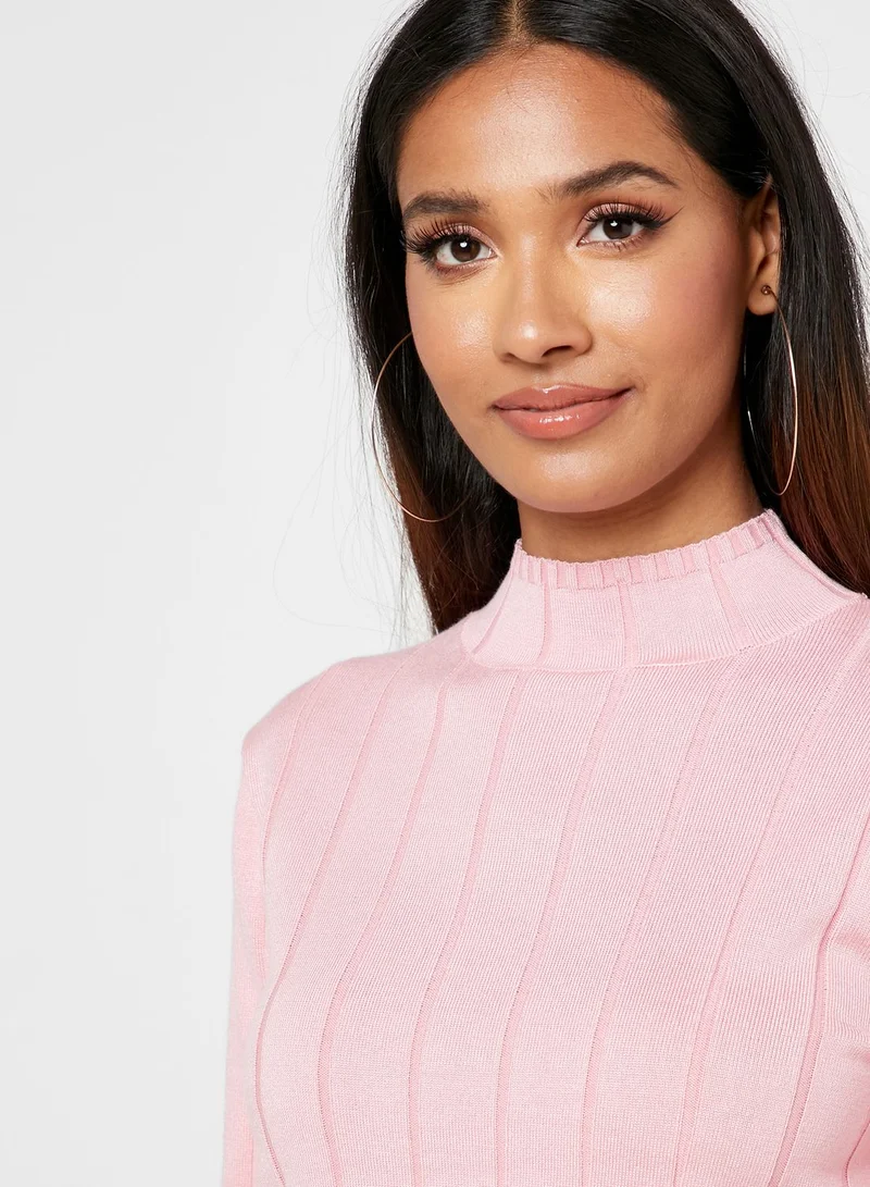 Missguided Pink Wide Rib Funnel Neck Jumper Co-Ord