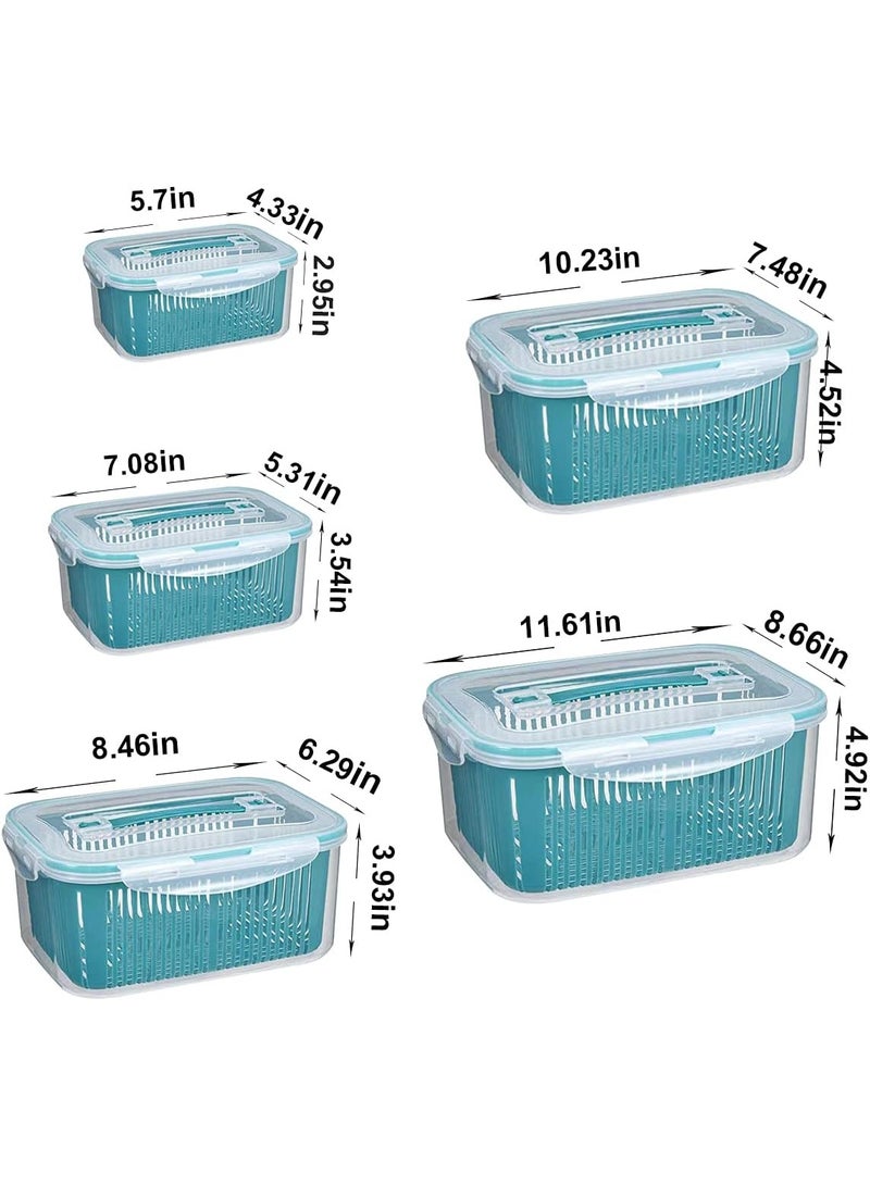 طقم علب حفظ طعام بثلاجة مع مصفاة داخلية – 5 قطع محكمة الغلق - Image 4