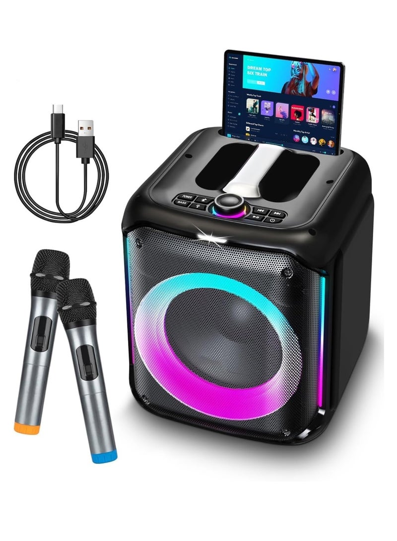 Adando Karaoke Machine with 2 Wireless Microphones: 40W Portable Bluetooth 5.0 Speaker 8" Subwoofer with LED Lights - PA System Speaker Supports TF USB AUX in FM REC TWS Bass Treble for Home Party Meeting - Image 1