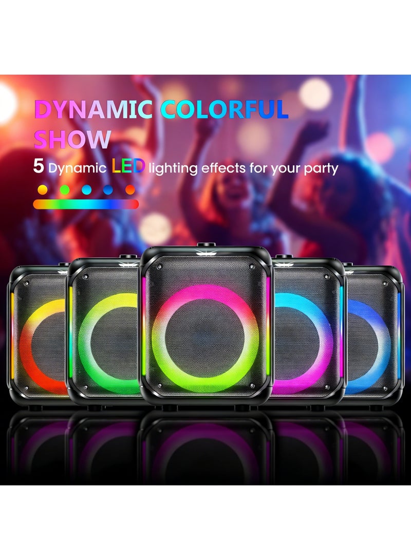 Adando Karaoke Machine with 2 Wireless Microphones: 40W Portable Bluetooth 5.0 Speaker 8" Subwoofer with LED Lights - PA System Speaker Supports TF USB AUX in FM REC TWS Bass Treble for Home Party Meeting - Image 5