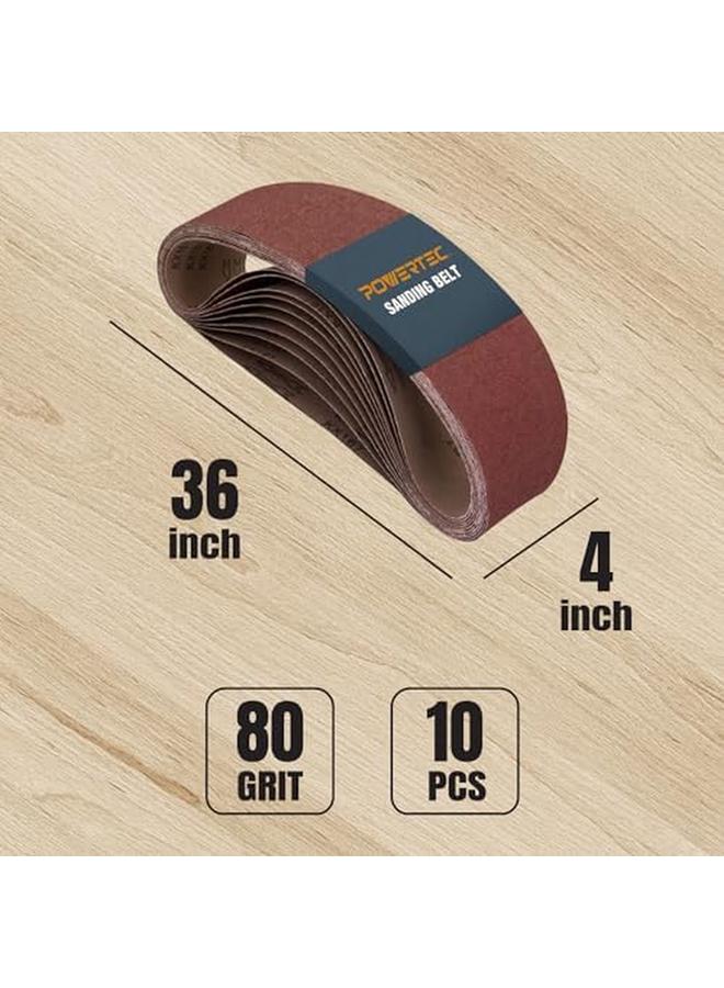 POWERTEC 110680 4 X 36 Inch Sanding Belts 80 Grit Aluminum Oxide Sanding Belt Premium Sandpaper 10 Pack  - Image 2
