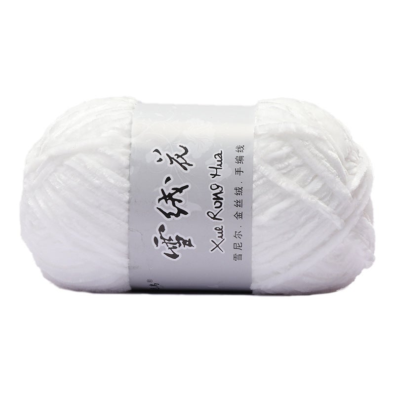 Velvet Chenille Hand Knit Yarn for DIY Scarves Hats 01 White