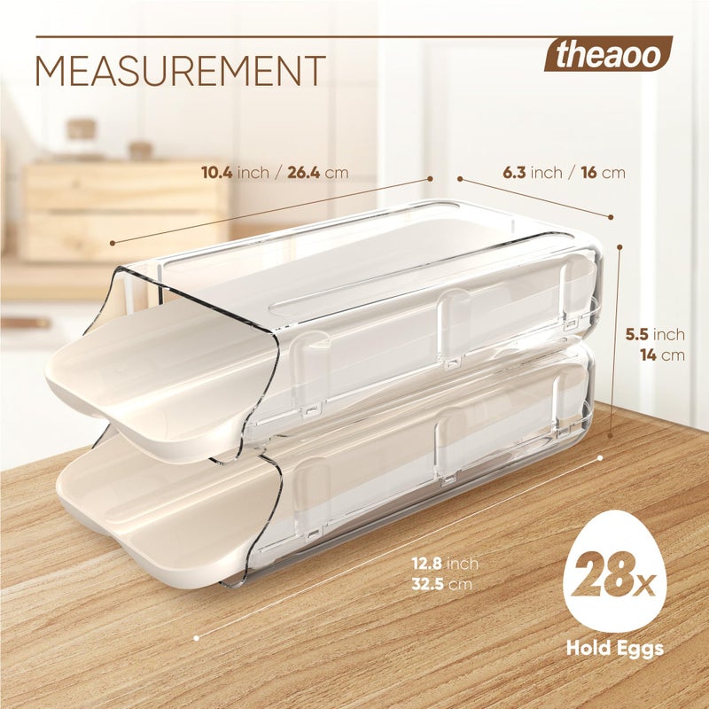 Theaoo Egg Holder For Fridge  Automatic Rolling Egg Container For Refrigerator  Clear Plastic Egg Dispenser  Stackable Eggs Organizer With Quick Removable Inner Tray For Organizers And Storage  2 Pack - Image 3