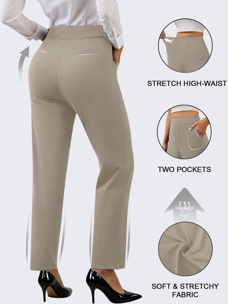 COPYLEAF Ankle Dress Pants Women High Waisted Work Travel Pants with Pockets Stretchy Business Casual Slacks(Beige L) - Image 5