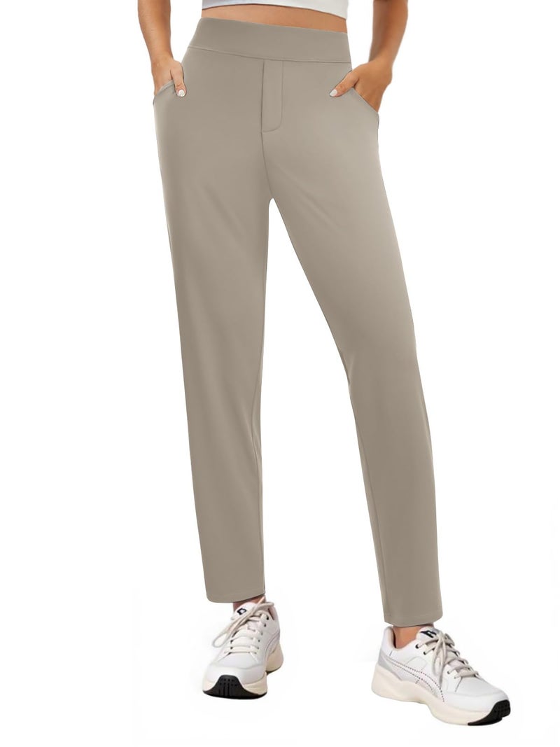 COPYLEAF Ankle Dress Pants Women High Waisted Work Travel Pants with Pockets Stretchy Business Casual Slacks(Beige L) - Image 2