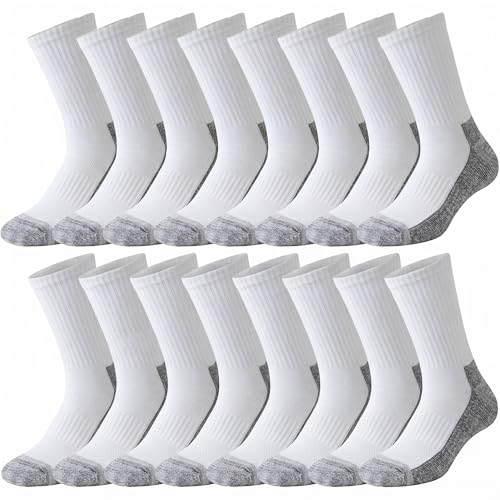 JOYNÉE 8 Pack Mens White Thick Cushioned Athletic Crew Socks – Breathable Moisture Wicking Work & Running Socks - Image 1