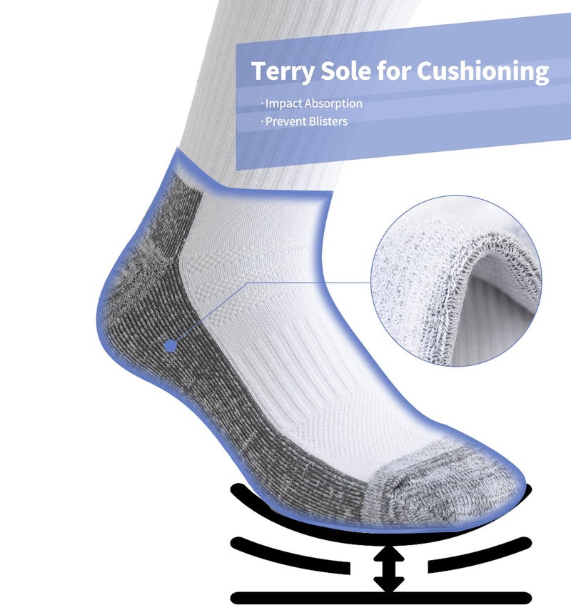 JOYNÉE 8 Pack Mens White Thick Cushioned Athletic Crew Socks – Breathable Moisture Wicking Work & Running Socks - Image 4